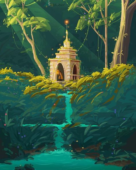 Pixelcart on Instagram: “Magic temple in the forest • Illustration by @tektober • Follow @pixelcart for daily design inspiration . . . . . . . . Use #pixelcart to…” Magic Temple, Temple Illustration, Color And Light, Mandala Rock Art, Create Drawing, Forest Illustration, Mandala Rocks, My Imagination, Fantasy Concept Art