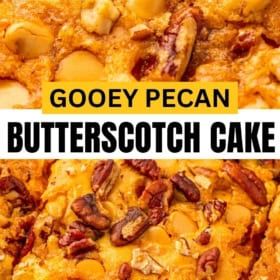 Butterscotch Cake Recipe, Turkey Desserts, Nest Cake, Cake Mix Recipe, Caramel Apple Dump Cake, Gooey Cake, Butterscotch Cake, Caramel Bits, Apple Dump Cakes