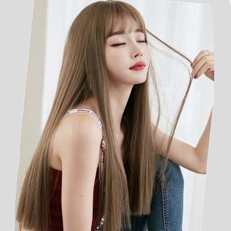 Bangs And Straight Long Hair, Long Straight Hair With Bangs Korean, Korean Hairstyle Long Straight, Hair Color Ideas For Long Straight Hair, Korean Long Straight Hair, Long Straight Bangs Hairstyles, Straight Long Hair With Bangs, Straight Long Haircut, Aesthetic Straight Hair