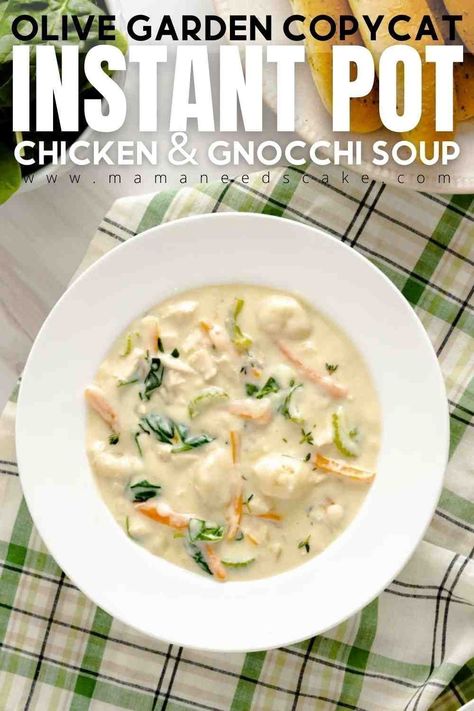 Instant Pot Chicken Gnocchi, Instant Pot Chicken Gnocchi Soup, Creamy Instant Pot Chicken, Creamy Chicken And Gnocchi, Olive Garden Gnocchi Soup, Copycat Soup, Gnocchi Soup Olive Garden, Chicken And Gnocchi Soup, Soup Olive Garden