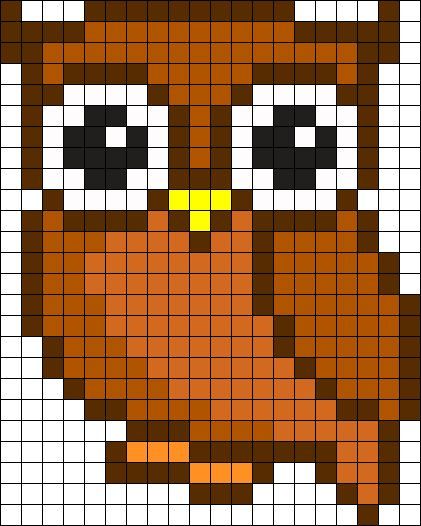 Owl Perler Perler Bead Pattern / Bead Sprite Owl Knitting Pattern Chart, Graph Patterns Charts, Owl Perler, Graphgan Crochet, Cross Stitch Owl, Kandi Cuffs, Owl Cross Stitch, Pony Bead Patterns, Kandi Patterns