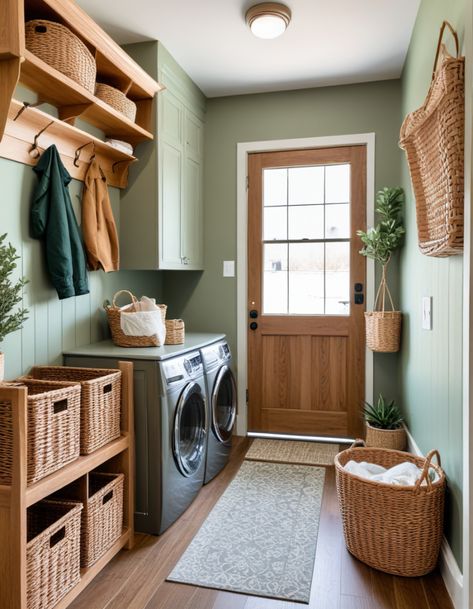 49 Mudroom Laundry Room Ideas To Maximize Style And Functionality Color Drenched Laundry Room, Sage Laundry Room, Sage Green Laundry Room, Laundry Room Colors Scheme, Laundry Room Color, Mudroom Laundry Room Ideas, Laundry Room Colors, Laundry Sorting, Green Laundry