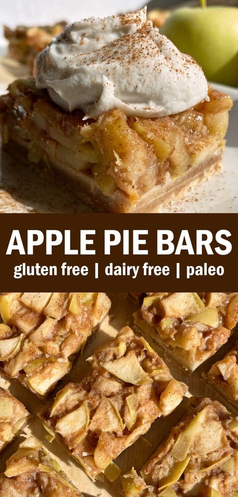 These easy apple pie bars have an almond flour crust and gooey apple filling. They're paleo, gluten free and vegan friendly. A delicious baked apple dessert for the holidays! Paleo Apple Recipes, Easy Apple Pie Bars, Fall Desserts Gluten Free, Paleo Apple Pie, Aip Baking, Healthy Apple Desserts, Almond Flour Crust, Paleo Apple, Baked Apple Dessert