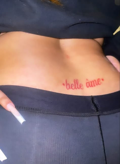 Name Tattoos Lower Back, Pretty Soul Tattoo, Hip Tattoos Women Words, Tiny Tramp Stamp Tattoos, Lower Back Tattoos Words, Trap Stamp Tattoos, Unique Tramp Stamp, Back Tattoo Female, Tramp Stamp Tattoos Black Women