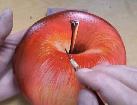 painting rocks! | A delicious apple painting on the rock - Good idea for room decoration🥰🌿🍎🌿 | Facebook Apple Painting, Rock Painting Tutorial, The Rock, Painted Rocks, Room Decor, Good Things