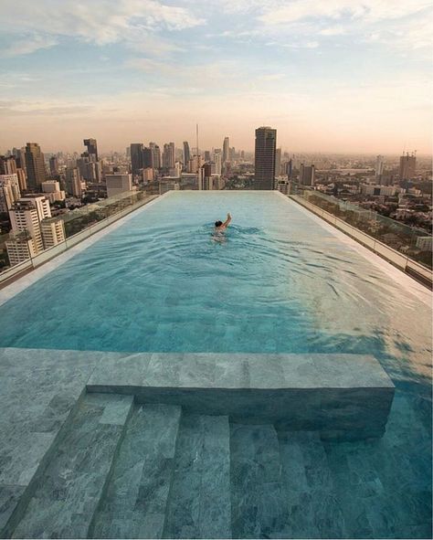 Rooftop pool in Bangkok. 📸   #pool #pools #poolhouse #swimming #swimmingpools #backyardpool #poolideas Rooftop Decor, Hotel Swimming Pool, Infinity Pools, Rooftop Design, Dream Pools, Hotel Pool, Unique Hotels, Urban Oasis, Rooftop Pool