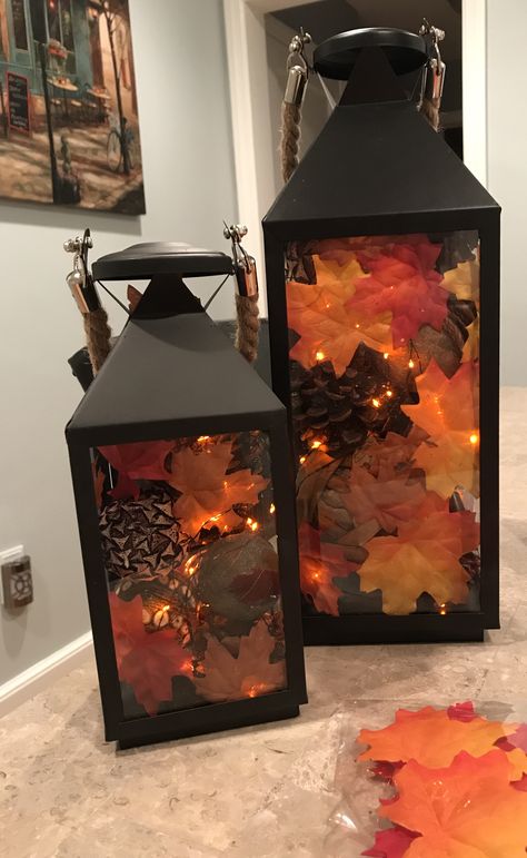 Fall Lanterns, Indoor Lanterns, Fall Lantern, Christmas Tree Decorating Themes, Lantern Ideas, Garden Lanterns, Christmas Mantel Decorations, Tree Decorating, Decorating Themes