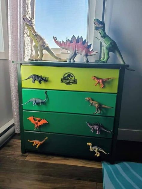 20 Painted Bedroom Furniture Ideas to Inspire You Today • Creatively Living Blog Dinosaur Dresser, Dresser Makeover Diy, Dinosaur Boys Room, Dinosaur Kids Room, Boy Room Themes, Dinosaur Room Decor, Dinosaur Bedroom, Dinosaur Room, Diy Dresser Makeover