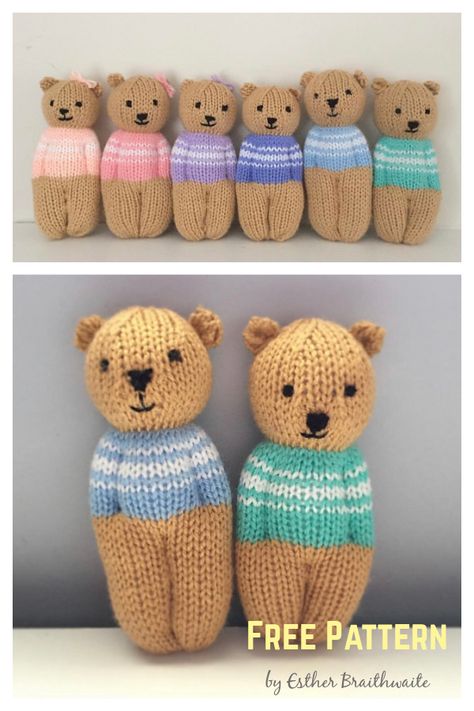 Little Teddy Bear Free Knitting Pattern Teddy Bear Patterns Free Easy, Teddy Bear Pattern Free Printable, Comfort Dolls, Knit Animals, Knitting Bear, Knitting Dolls Free Patterns, Knitting Patterns Free Dog, Teddy Bear Patterns Free, Knitted Dolls Free