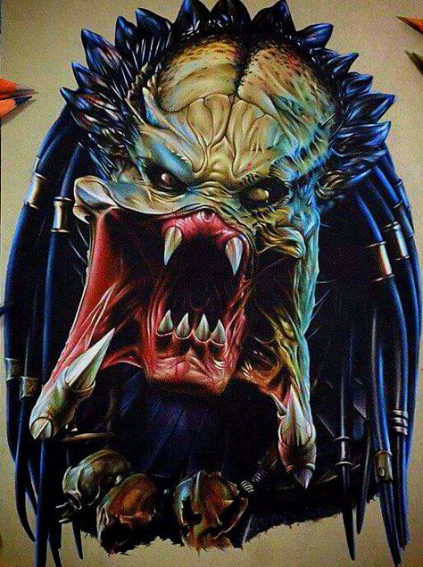 Predator Tattoo, Predator Artwork, Predator Alien Art, Predator Movie, Arte Peculiar, Arte Alien, Portrait Sketch, Horror Tattoo, Alien Vs Predator