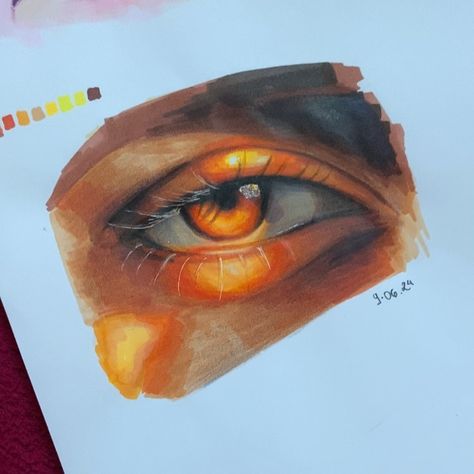 Eye drawing using alcohol markers ✨ This was such a cool (warm🤭) palette to work with and I'm so in love with how it turned out!! I can't believe I actually made this lowkey 😫 • • • #alcoholmarker #alcoholmarkers #alcoholmarkerart #markers #markerart #markerdrawing #eyedrawing #browneyes #goldenhour Marker Eye Drawing, Drawings With Alcohol Markers, Alcohol Markers Art Ideas, Alcohol Markers Art, Using Alcohol Markers, Inspiration Painting, Warm Palette, Marker Drawing, Alcohol Markers