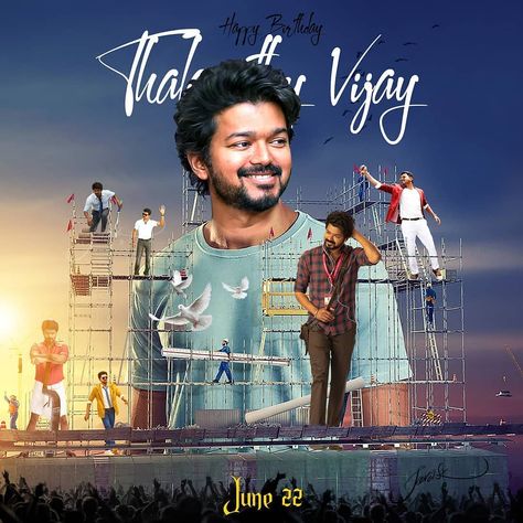 Thalapathy Birthday, Vijay Birthday, Joseph Vijay, Advance Happy Birthday, Darling Movie, Festival Paint, Old Film Posters, Action Movie Poster, Vijay Thalapathy