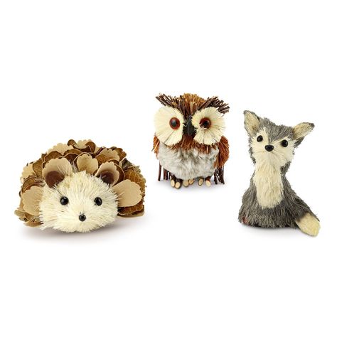 PRICES MAY VARY. SET OF 3: Receive 3 little woodland creatures including an owl, a fox, and a hedgehog SIZE: Owl is 4 x 3.5 x 2 inches, hedgehog is 3 x 4 x 5 inches, fox is 4 x 3 x 2 inches; COLOR: beige, gray, brown, and white MATERIAL: sisal fiber, dried leaves, twigs, seed pods, etc. SEASONAL DECOR: Great for harvest, fall, Christmas and winter decor MULTI-USE: Shelf decor, tabletop arrangements, mantel accents, gifts AuldHome Design Buri-Style Woodland Animals, Baby Creatures   These playful Jute Hanging, Forest Baby, Baby Shower Woodland Theme, Cute Raccoon, Girl 2nd Birthday, Woodland Friends, Winter Woodland, Christmas Collectibles, Animal Baby Shower