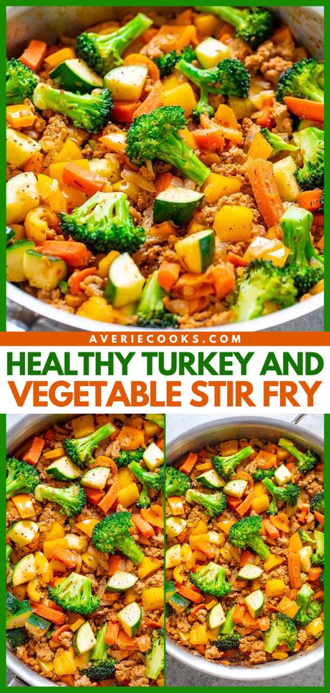 Healthy Ground Turkey Stir-Fry - Averie Cooks Turkey Stir Fry Healthy, Ground Turkey Stir Fry, Recipes Using Ground Turkey, Turkey Stir Fry, Healthy Ground Turkey, Asian Stir Fry, Averie Cooks, Healthy Turkey, Cook Smarts