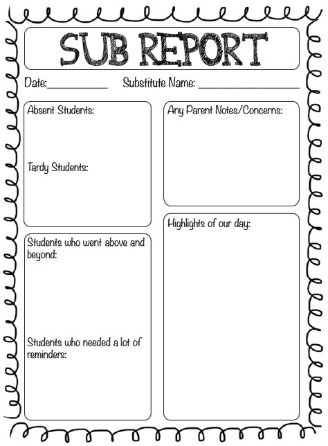 Substitute Teacher Report Sub Report Form Substitute Teacher, A Note From The Substitute Teacher, Substitute Report Printable, Substitute Teacher Report Form Free, Substitute Teacher Report Form, Tips For Substitute Teachers, Substitute Folder Ideas, Substitute Teacher Quotes, Substitute Notes To Teacher