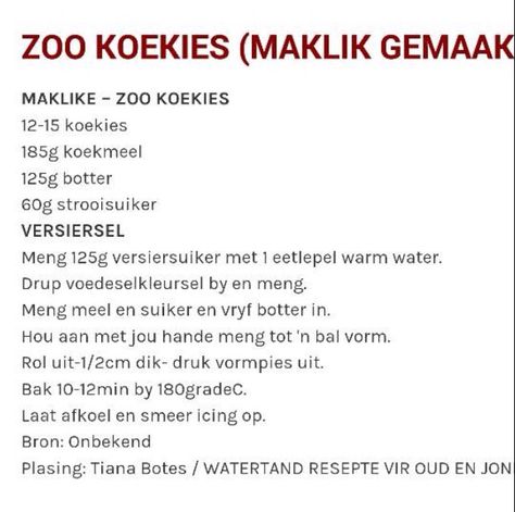 Zoo Cookies Recipes, Zoo Biscuits, Koekie Resepte, Zoo Cookies, Afrikaans Recipes, Maklike Resepte, 2023 Budget, Royal Cookies, Short Recipes