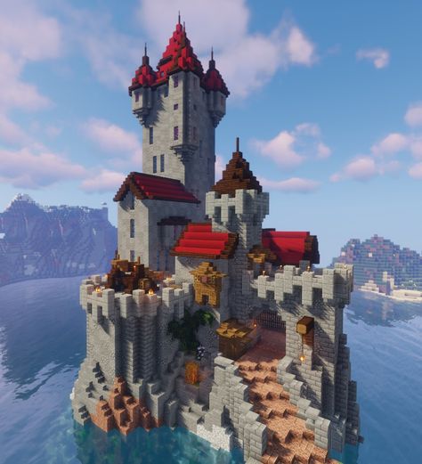 Small Minecraft Castle Ideas, Mincraft Idea Castle Easy, Tiny Castle Minecraft, Chateau Minecraft, Simple Minecraft Castle, Minecraft Small Castle Tutorial, Minecraft Island Castle, Mini Castle Minecraft, Castle Minecraft Ideas