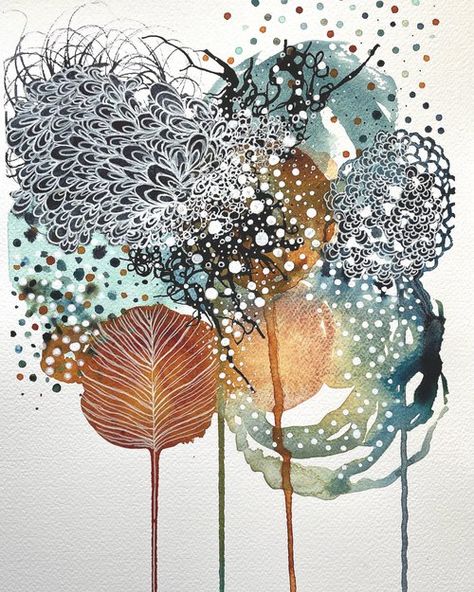 Abstract Botanicals — Karis Takaki Art Watercolor Mark Making, Neugraphic Art, Intuitive Watercolor, Celestial Painting, Summer Doodles, Watercolor Doodles, Experimental Art, Fineliner Art, Art Doodles