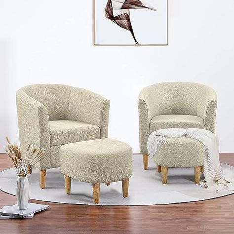 Picture yourself curling up in this chair with a soft blanket, your favorite pet by your side, and the ottoman offering heavenly support for your tired feet. It's not just furniture; it's a sanctuary, a haven of comfort and tranquility within the four walls of your home. #modern #livingroom #amazon #cozy #affiliatemarketing #ad Small Sitting Room Ideas Cozy, Living Room With Ottoman, Beige Accent Chair, Modern Footstool, Comfortable Living Room, Comfortable Living Room Chairs, Modern Club Chair, Comfy Armchair, Accent Chair Set