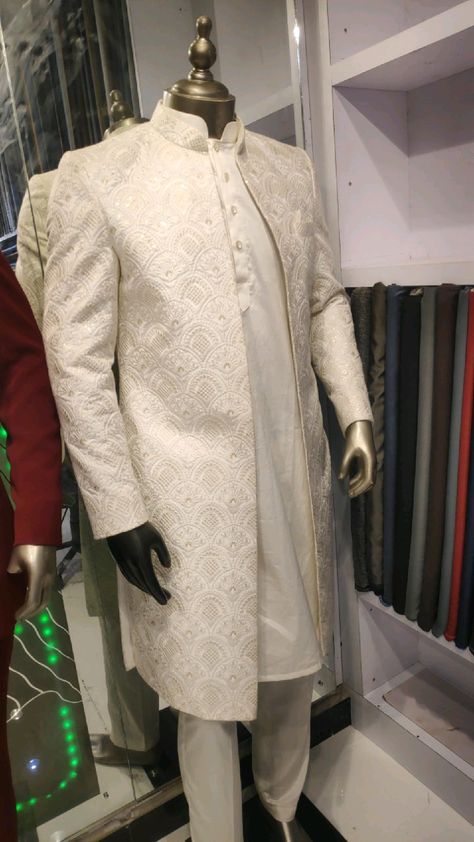 Nikah Outfit For Men, Cream Sherwani Grooms, Nikkah Groom Outfit, Muslim Groom Outfit For Nikah, Telugu Groom Wedding Dress, Nikah Dress For Men, Pakistani Groom Outfits, Indian Groom Wear Wedding Sherwani, Muslim Groom Outfit