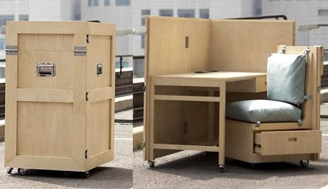 collapsible furniture - Google Search Collapsible Furniture, Bedroom Furniture Placement, Foldable Furniture, Mobile Living, Artistic Furniture, Multipurpose Furniture, Convertible Furniture, Flight Case, Crate Furniture