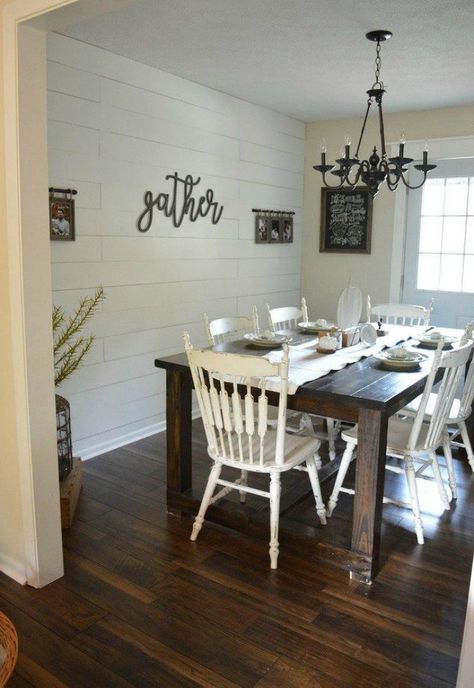 Dining Room Accent Wall, All White Room, Shiplap Wall Diy, Dining Room Accents, White Chairs, Shiplap Accent Wall, Dining Room Remodel, Diy Shiplap, Dining Room Makeover