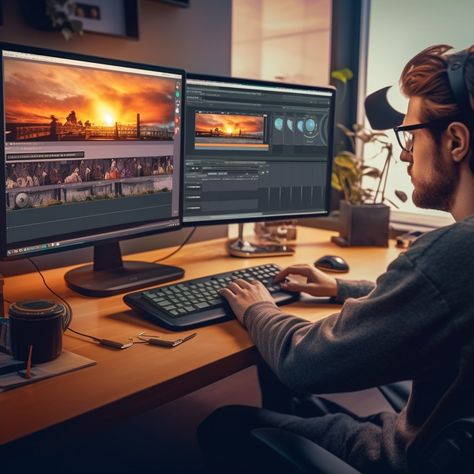 Person Editing On Computer, Need Video Editor, Video Editing Pictures, Video Editing Studio Setup, Video Editing Pic, Video Editing Photos, Video Editing Setup, Video Editor Aesthetic, Videographer Aesthetic