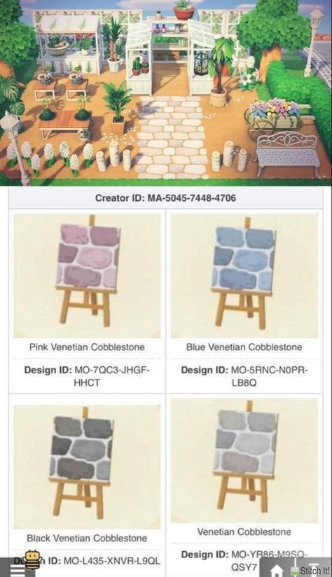 Custom Pattern Animal Crossing, Animal Crossing Island Inspiration Codes, Acnh Art Design, Animal Crossing Design Codes Mo, Cafe Acnh Code, Acnh Custom Design Ideas, Animal Crossing Walkway Design, Acnh Patio Design Code, Custom Design Animal Crossing Path