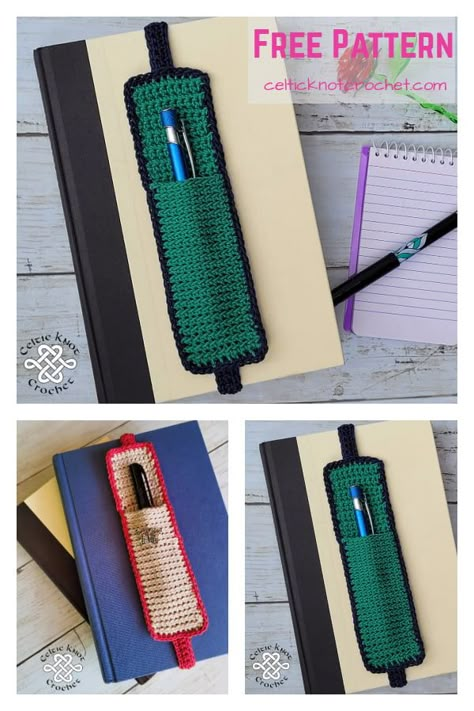 3 Crochet P en Holder Bookmark Free Pattern Crochet Pen Holder, Easy Crochet Bookmarks, Crochet Book Cover, Hadiah Diy, Crochet Bookmark Pattern, Crochet Bookmark, Confection Au Crochet, Crochet Business, Crochet Simple