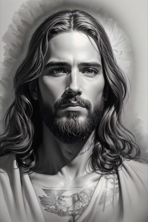 Jesus Face Tattoo Design, Jesus Christ Tattoo Designs, Jesus Face Tattoo, Jesus Portrait Tattoo, Stairs To Heaven Tattoo, Real Image Of Jesus, Portrait Tattoo Design, Jesus Drawing, Tattoo Jesus