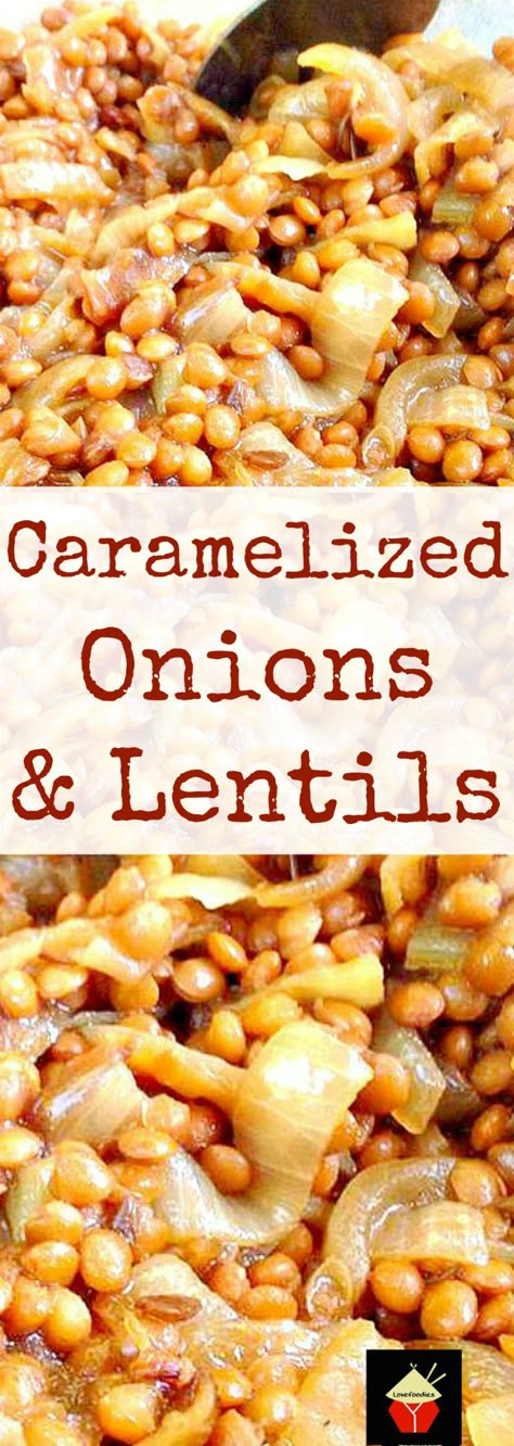 Caramelized Onions and Lentils. A wonderful side dish, goes perfect with a crock pot dinner, or some nice chicken or pork chops, or a roast turkey dinner too! Really tasty and very easy to make. No messing or fussin! Diy Easy Recipes, Baked Veggies, Roast Turkey, Turkey Dinner, Lentil Recipes, Bean Recipes, Side Dishes Easy, Caramelized Onions, Vegetarian Dishes