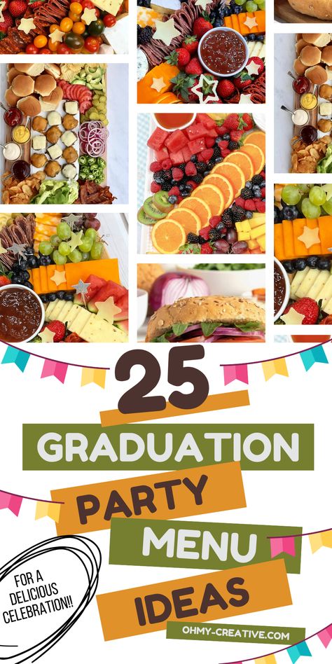 Celebrating a graduation soon? Make your party unforgettable with these 25 Graduation Party Menu Ideas! Whether you're looking for savory appetizers, mouth-watering main courses, or delectable desserts, we have something for everyone! These graduation party food ideas are sure to impress your guests and leave your grad feeling celebrated and loved. Click to discover all 25 scrumptious recipes and start planning your perfect graduation party menu today! #GraduationParty #PartyMenu #GradPartyFood Grad Party Menu Ideas, Pulled Pork Graduation Party Food Ideas, Pasta Graduation Party Bar Ideas, Easy Graduation Party Food Simple, Food Menu For Graduation Party, Graduation Party Menu Ideas, Graduation Party Appetizers, Graduation Party Candy Bar, Party Main Course