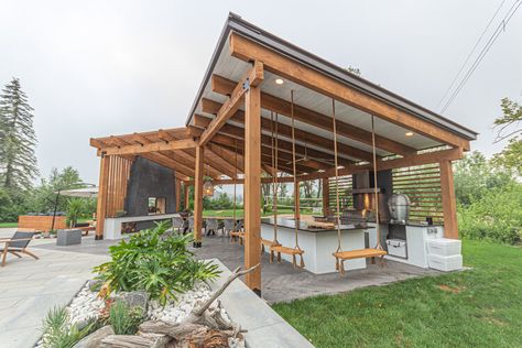 Grid Inspiration, Outdoor Pavillion, Covered Outdoor Kitchens, Outdoor Covered Patio, Landscaping Backyard, Outdoor Kitchen Bars, Outdoor Pavilion, Backyard Gazebo, Backyard Pavilion