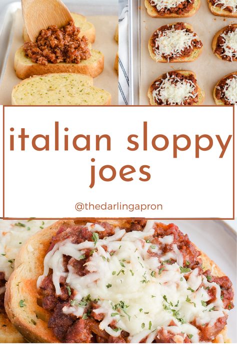 These sloppy joes with an Italian twist are served on thick slices of garlic Texas Toast and topped with mozzarella cheese. These open-faced sandwiches are perfect for a busy weeknight meal, potluck or game day spread! Italian Sausage Sloppy Joes, Open Face Sloppy Joe On Texas Toast, Open Face Garlic Toast Sloppy Joes, Garlic Texas Toast, Rv Snacks, Italian Sloppy Joes, Chicken Sloppy Joe Recipe, Open Faced Sandwich Recipes, Chicken Gumbo Soup