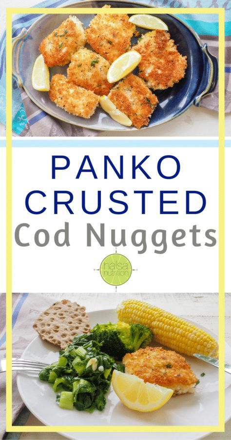 Cod Nuggets, Panko Crusted Cod, Fried Cod Fish, Breaded Cod, Fish Nuggets, Crusted Cod, Fried Cod, Sauteed Greens, Nuggets Recipe