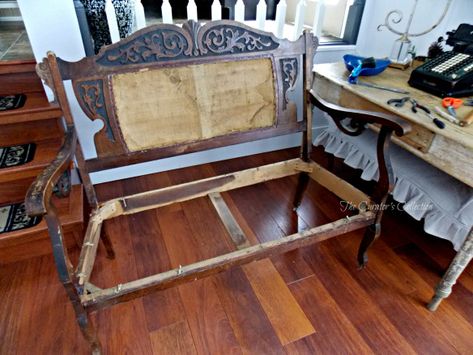 Diy Dining Chairs, Victorian Benches, Victorian Couch, Victorian Settee, Bench Makeover, Couch Makeover, Antique Settee, Vintage Settee, Redoing Furniture