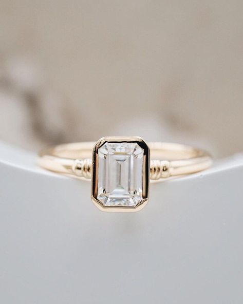 Solitaire Engagement Ring Emerald, Emerald Cut Solitaire Engagement Ring, Emerald Cut Moissanite Ring, Diamond Ring Solitaire, Engagement Ring Emerald Cut, Emerald Cut Solitaire, Women Wedding Ring, Bezel Set Engagement Ring, Solitaire Ring Set