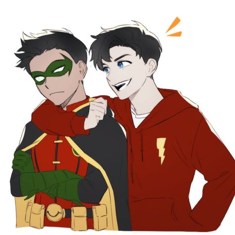 Billy Batson And Damian Wayne, Billy Batson Fanart, Shazam Fanart, Billy Batson, Dc Damian X Jon, Billy Batson Comic, Damian Wayne Animated, Damian Wayne As Batman, Damian Wayne With Long Hair