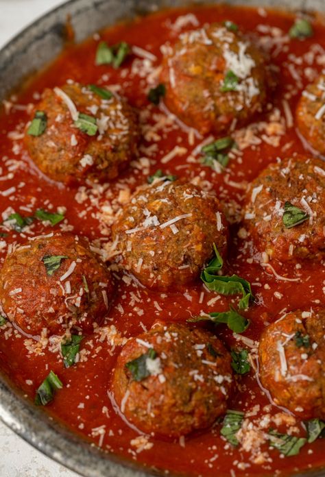 Vegetarian Lentil Meatballs - Inspiralized Veggie Meatballs, Lentil Meatballs, Meatball Dishes, Vegetarian Meatballs, Veggie Dinner, Meatball Ingredients, Vegetarian Meal, Tasty Vegetarian Recipes, Italian Dinner