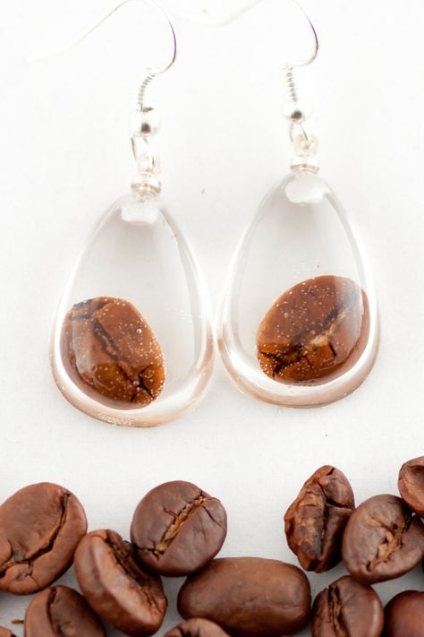 Bean Earrings, Earrings Coffee, Coffee Jewelry, Tea Jewelry, Coffee Earring, Coffee Bean Earrings, Coffee Lovers Gift, Making Resin Jewellery, Resin Jewelry Diy