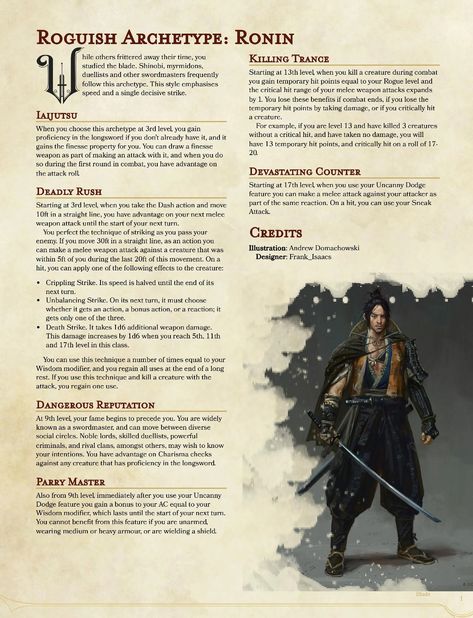 Hacker (Rogue) Ronin Dnd Gunslinger Homebrew, Wizard Gunslinger, Dnd Wizard Subclasses, Arcane Gunslinger, Roguish Archetype, Rogue Archetypes, Dnd Subclasses, Homebrew Classes, Dnd Wizard