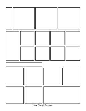 The Sunday funny pages often utilize a number of different layouts. This blank comics page offers a selection of different templates for you to choose from. You can even make your own series of comics using this sheet! Free to download and print Comics Layout, Printable Art Templates, Comic Strip Template, Comic Template, Sunday Comics, Comic Book Template, Comic Frame, Comic Layout, Cartoon Strip