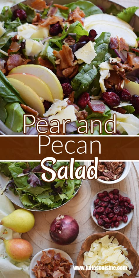 Pear and Pecan Salad Pear Pecan Salad Recipes, Pecan Pear Salad, Salads With Pears And Pecans, Pear And Cranberry Salad, Roasted Pecans For Salad, Salad With Pears And Cranberries, Salads Recipes With Pear, Berry Pecan Chopped Salad, Fall Pear Salad Recipes