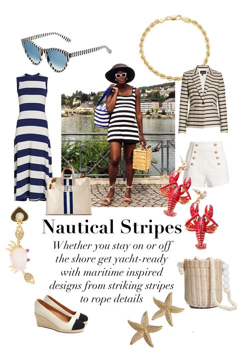 Nautical style, Striped dress ideas, stripe outfit ideas, striped fashion inspiration, navy look Nautical Shorts Outfit, Sailboat Outfit Women, Nautical Stripes Outfit, Nautical Outfits For Women, Nautical Party Outfit, Nautical Dress Women, Nautical Outfit Women, Anima Iris, Marine Fashion