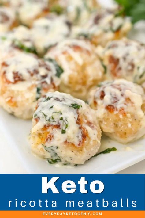 Keto Ricotta Meatballs, Ricotta Cheese Meatballs, Carnivore Ricotta Recipes, Keto Ricotta Recipes, Carnavoir Diet, Chicken Ricotta Meatballs, 2024 Diet, Basil Cream Sauce, Ricotta Meatballs