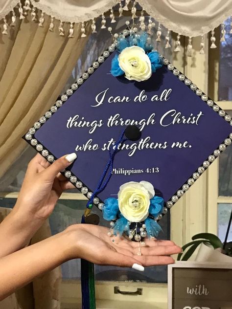 Christian Nursing Graduation Cap, Christian Cap Ideas For Graduation, Graduation Cap Christian Ideas, Godly Graduation Caps, Graduation Cap Designs Jesus, Christian Caps Graduation, Religious Graduation Cap, Cap Decoration Graduation Bible Verse, Catholic Graduation Cap