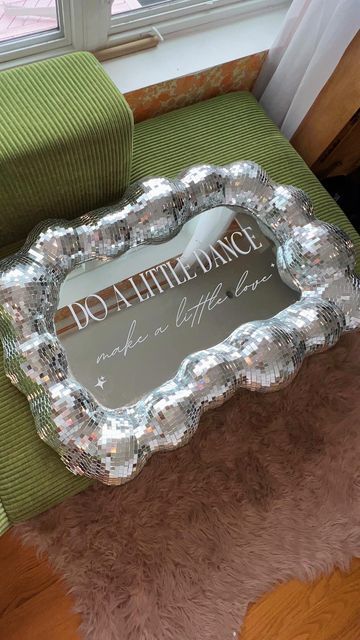 giovanna ✨ on Instagram: "the love of disco runs so deep in this house I had to recreate the viral disco mirror for our wedding welcome sign 🪩 🤍 • • • #discomirrordiy #discomirror #gay #nyewedding #gaywedding #discoball #discowedding #wlw" Disco Mirror, Nye Wedding, So Deep, Interior Decorator, Future Wedding Plans, Disco Balls, In This House, Retro Wedding, Wedding Welcome Sign