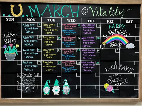 March Dry Erase Calendar Ideas, March Chalkboard Ideas Calendar, March Chalkboard Calendar, April Chalkboard Calendar Ideas, Chalkboard Calendar Ideas, Chalkboard Command Center, Weekly Chalkboard, Birthday Chalkboard Art, Chalkboard Wall Calendars