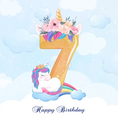 Download Cute doodle unicorn with number 7 vector illustration in EPS format. Cute,doodle,Number,unicorn Vector Animal and more resources at freedesignfile.com Doodle Unicorn, Disney Princess Cake Topper, Unicorn Day, Unicorn Topper, Happy Birthday Illustration, Little Monster Birthday, Birthday Invitation Card Template, Unicorn Birthday Party Invitation, Unicorn Birthday Cake