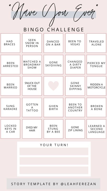 Bingo Challenge ALL IG STORY TEMPLATE BY @LEAHFEREZAN - Lifestyle with Leah Instagram Story Questions, Instagram Questions, Bingo Template, Instagram Games, Story Games, Story Templates, Template Instagram, Fun Fun, Free Instagram